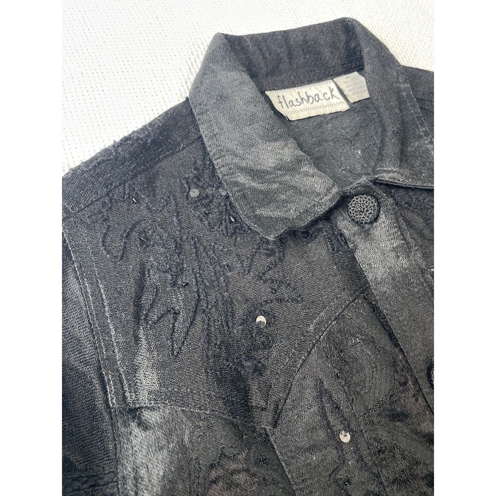 Flashback Black Embellished Jacket|vintage Beaded & Embroidered Boho Chic unique - Picture 10 of 13